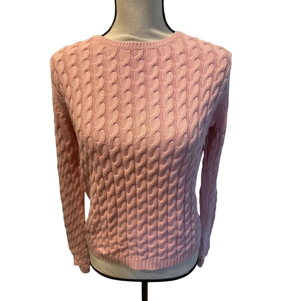 ⭐️ Women’s Valerie Steven’s Pink Cable Knit Crew Neck Sweater Size Small Preppy